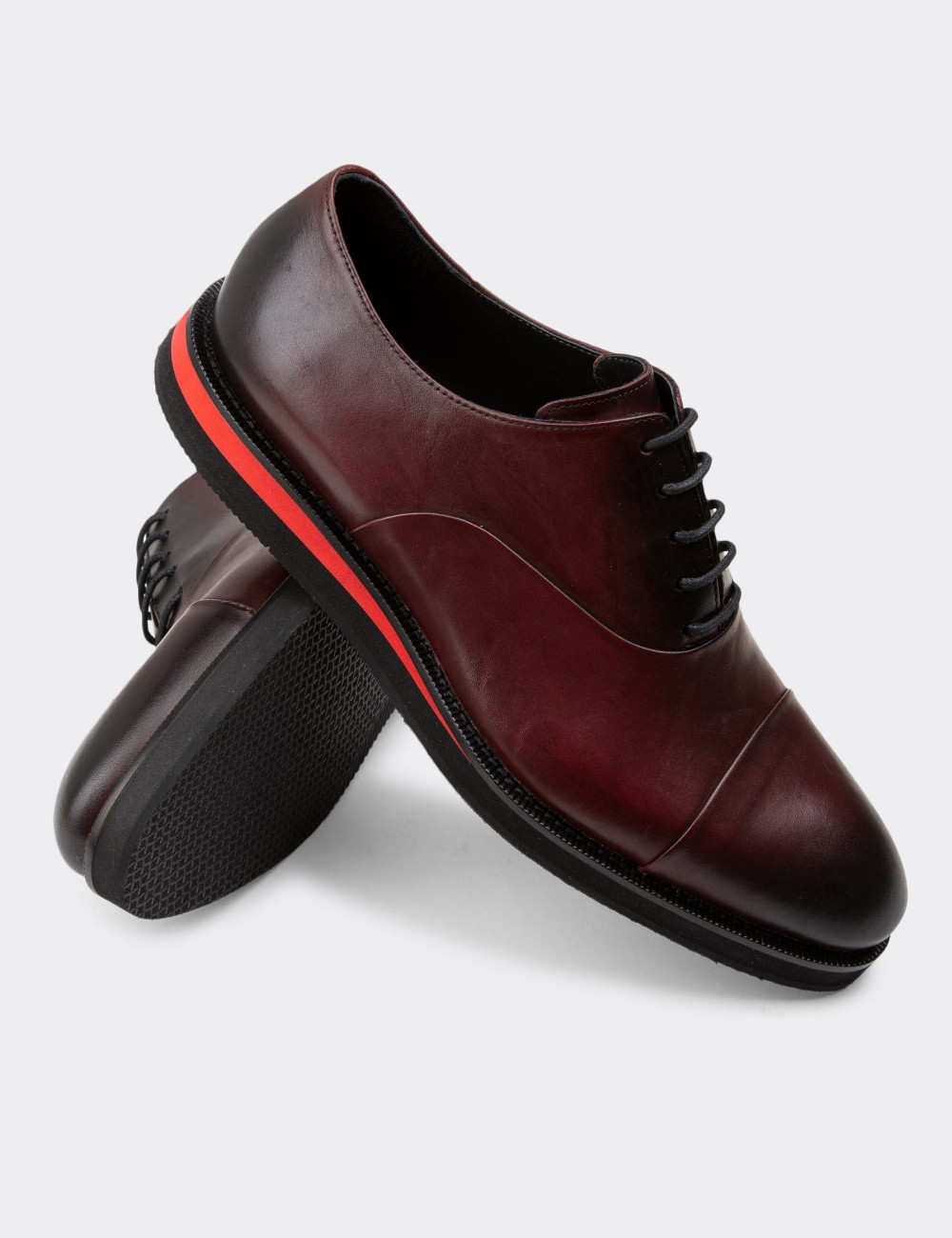 Burgundy Leather Lace-up Shoes - 01026MBRDE03