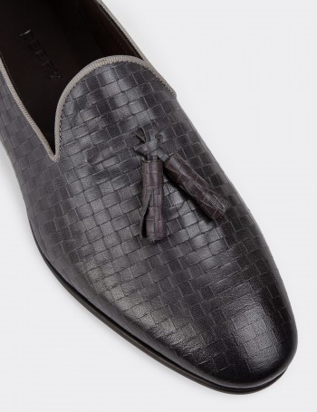 Gray Leather Loafers - 01702MGRIC03