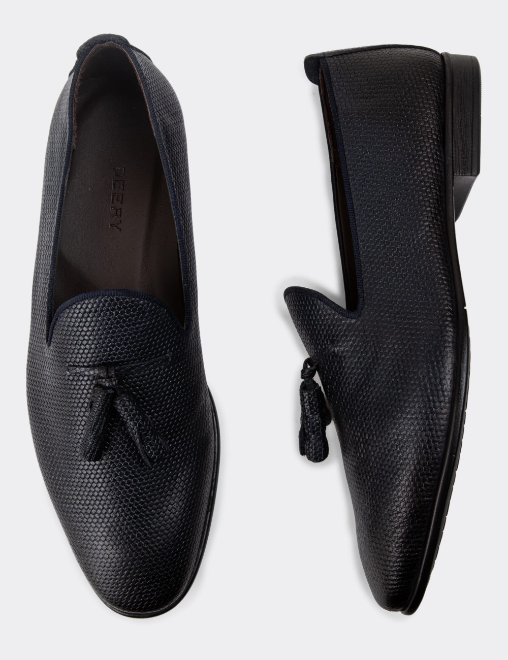 Navy Leather Loafers - 01702MLCVC05