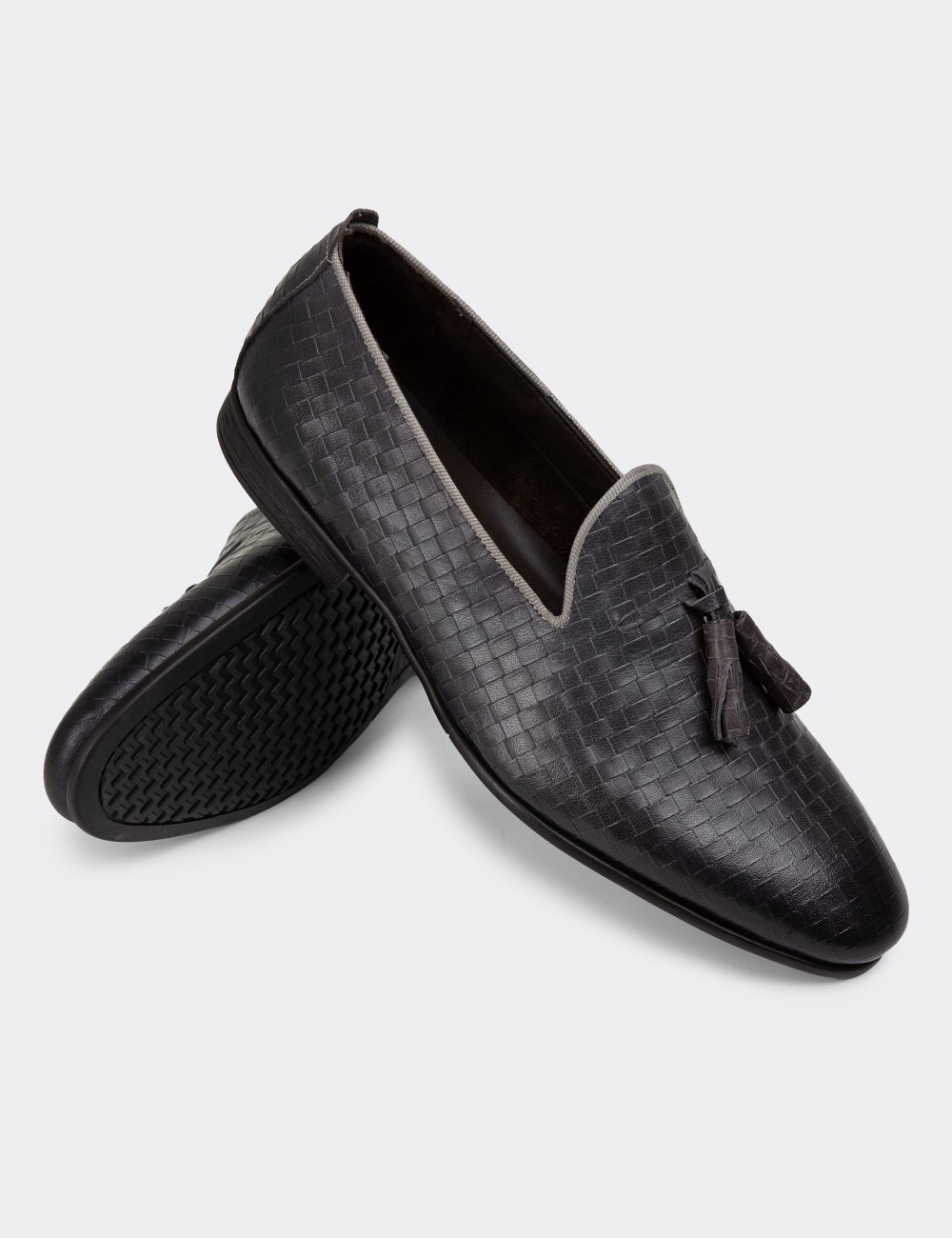 Gray Leather Loafers - 01702MGRIC03