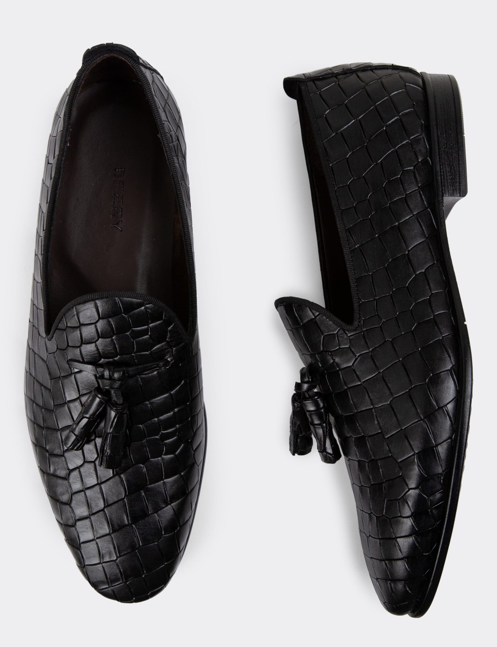 Black Leather Loafers - 01702MSYHC12