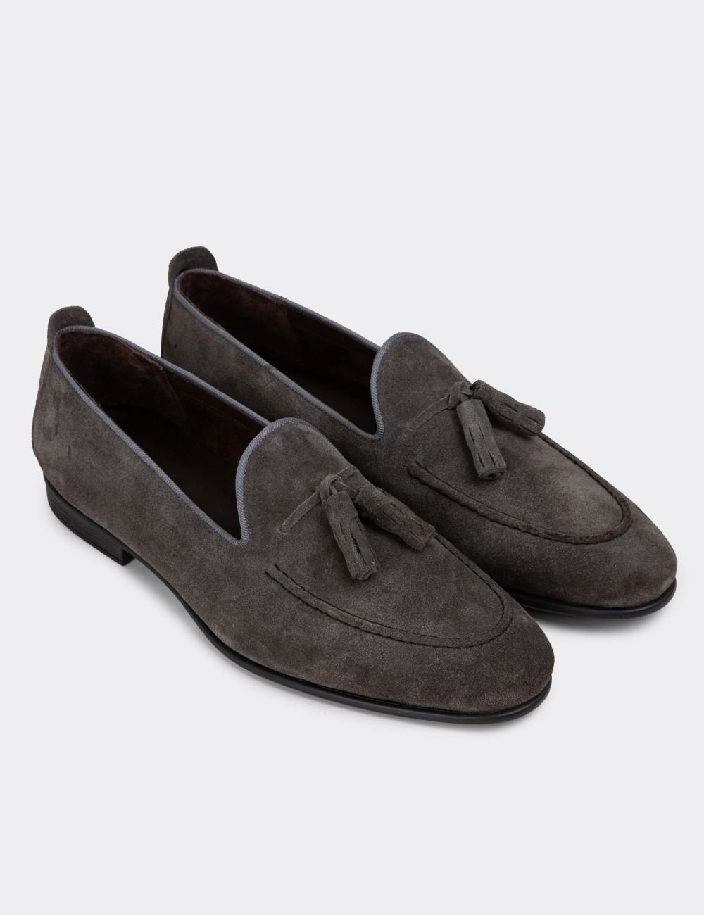 Gray Suede Leather Loafers - 01701MGRIC03
