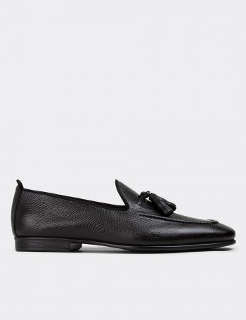 Black Leather Loafers - 01701MSYHC07