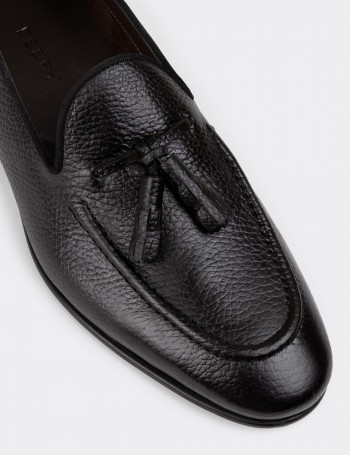 Black Leather Loafers - 01701MSYHC07
