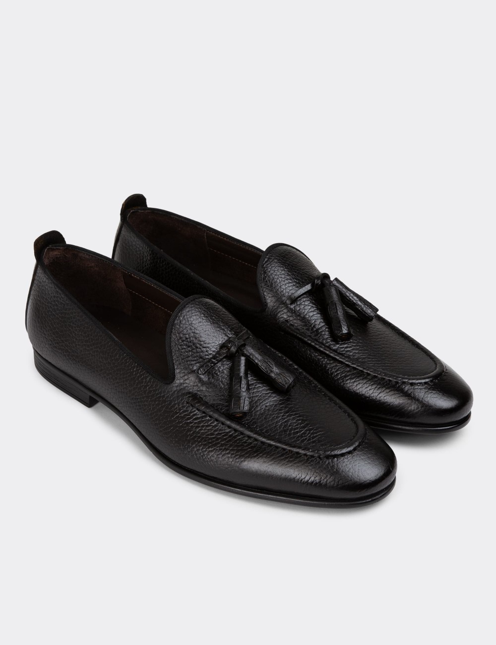 Black Leather Loafers - 01701MSYHC07