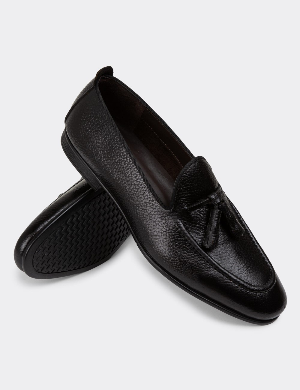 Black Leather Loafers - 01701MSYHC07