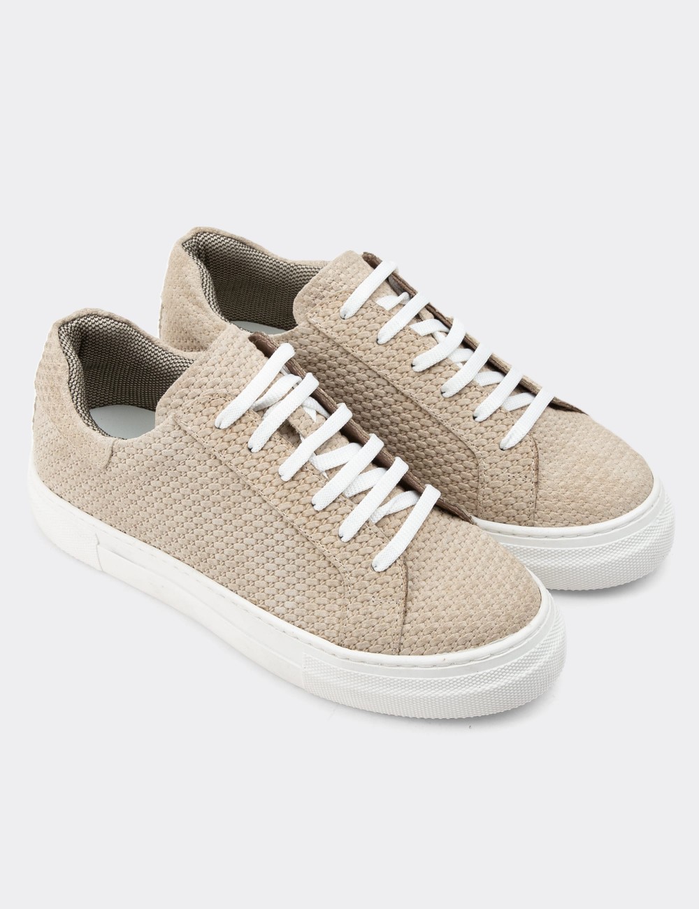 Beige Nubuck Calfskin Sneakers - Z1681ZBEJC10