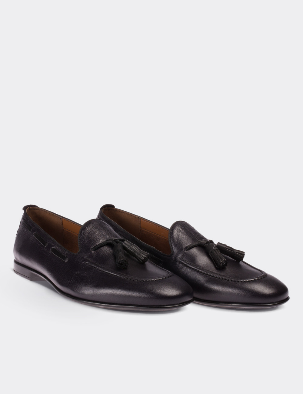 Navy  Leather Loafers - 01642MLCVC02