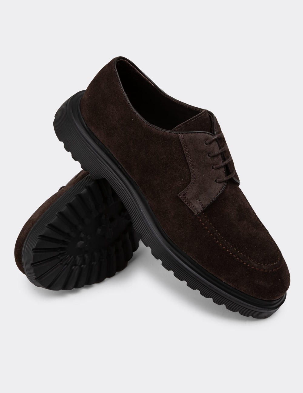 Brown Suede Leather Lace-up Shoes - 01931MKHVE03