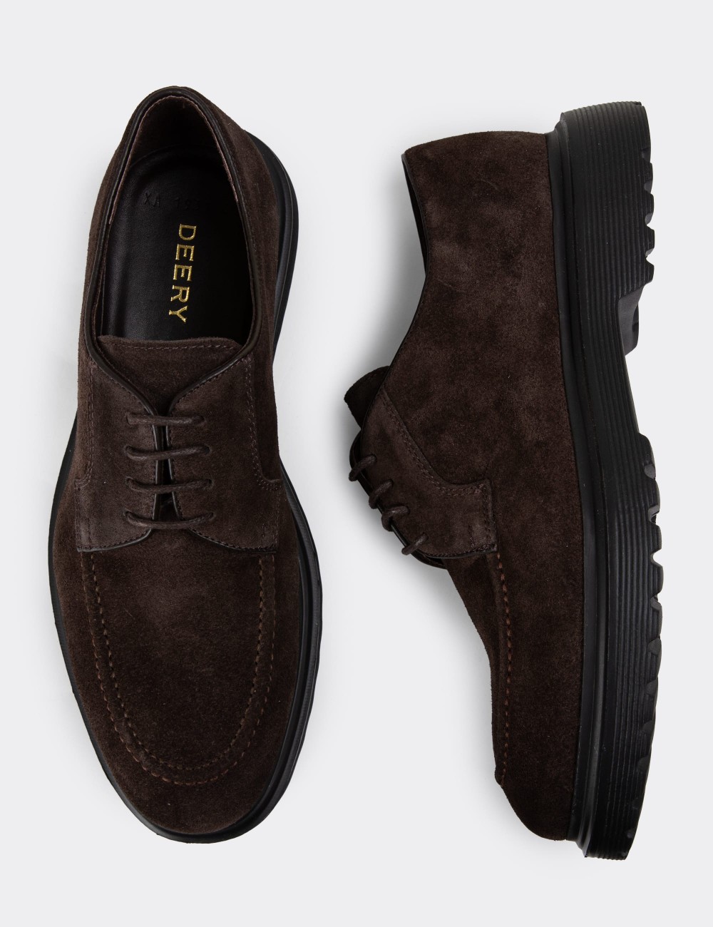 Brown Suede Leather Lace-up Shoes - 01931MKHVE03