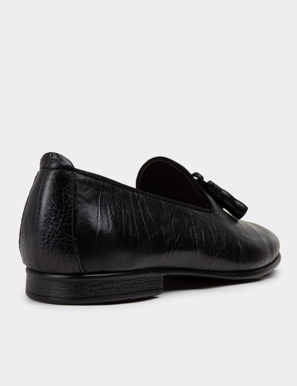 Navy Leather Loafers - 01702MLCVC09