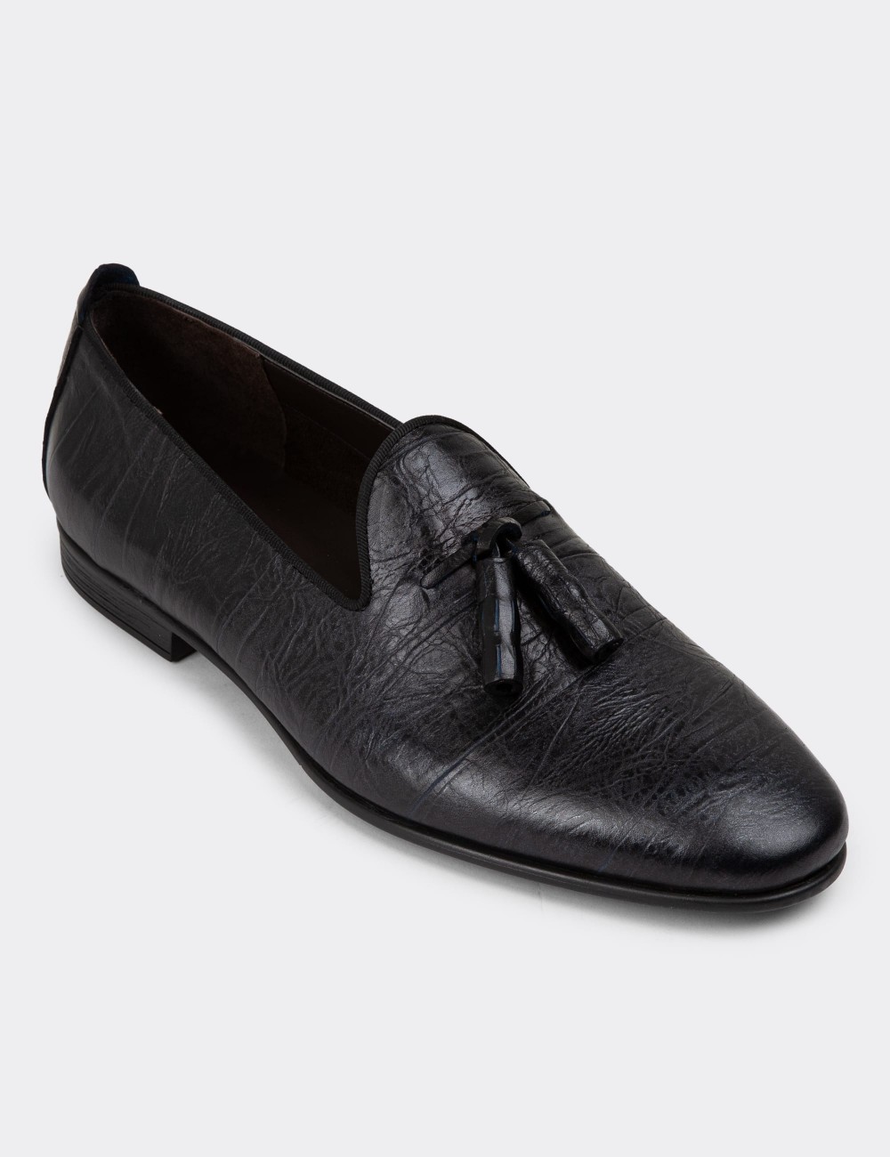 Navy Leather Loafers - 01702MLCVC09