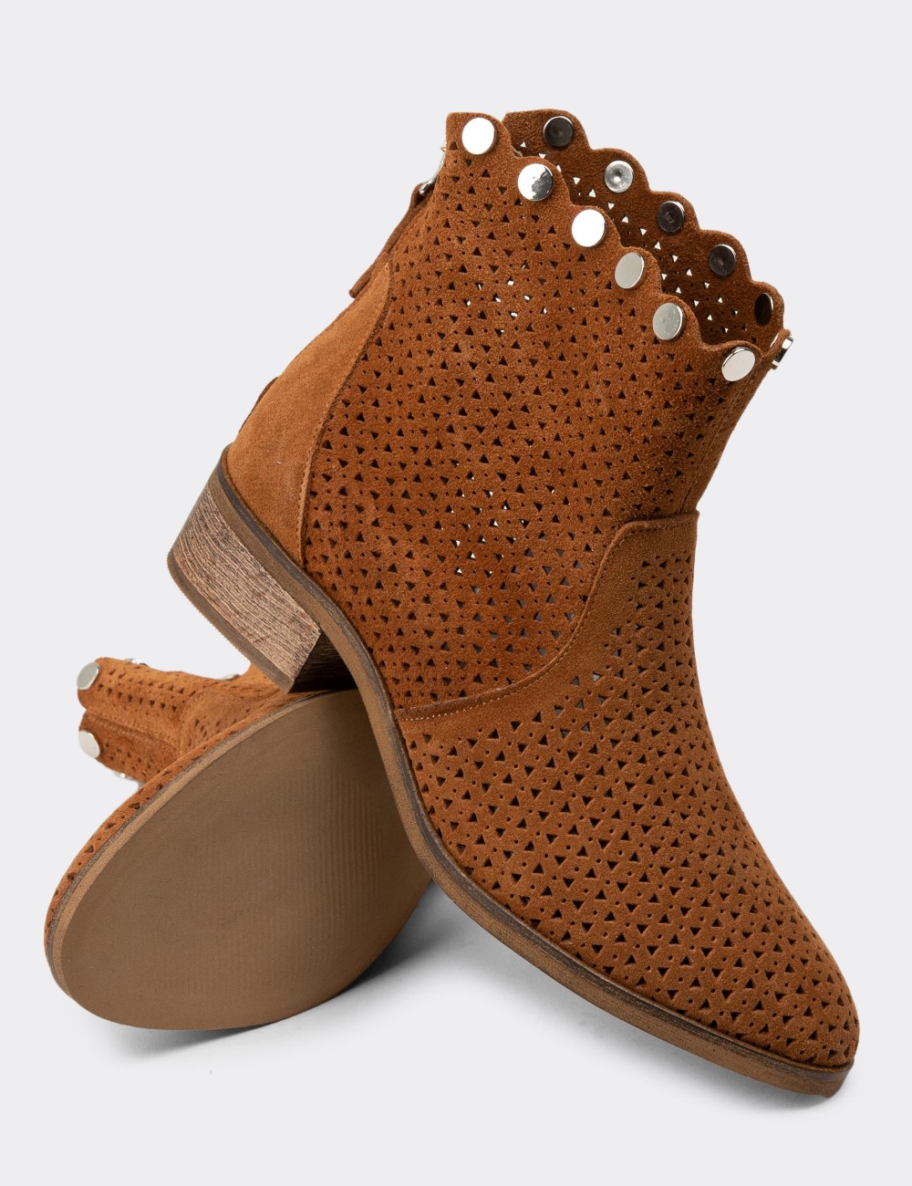Tan Suede Leather Summer Boots - R8592ZTBAM01