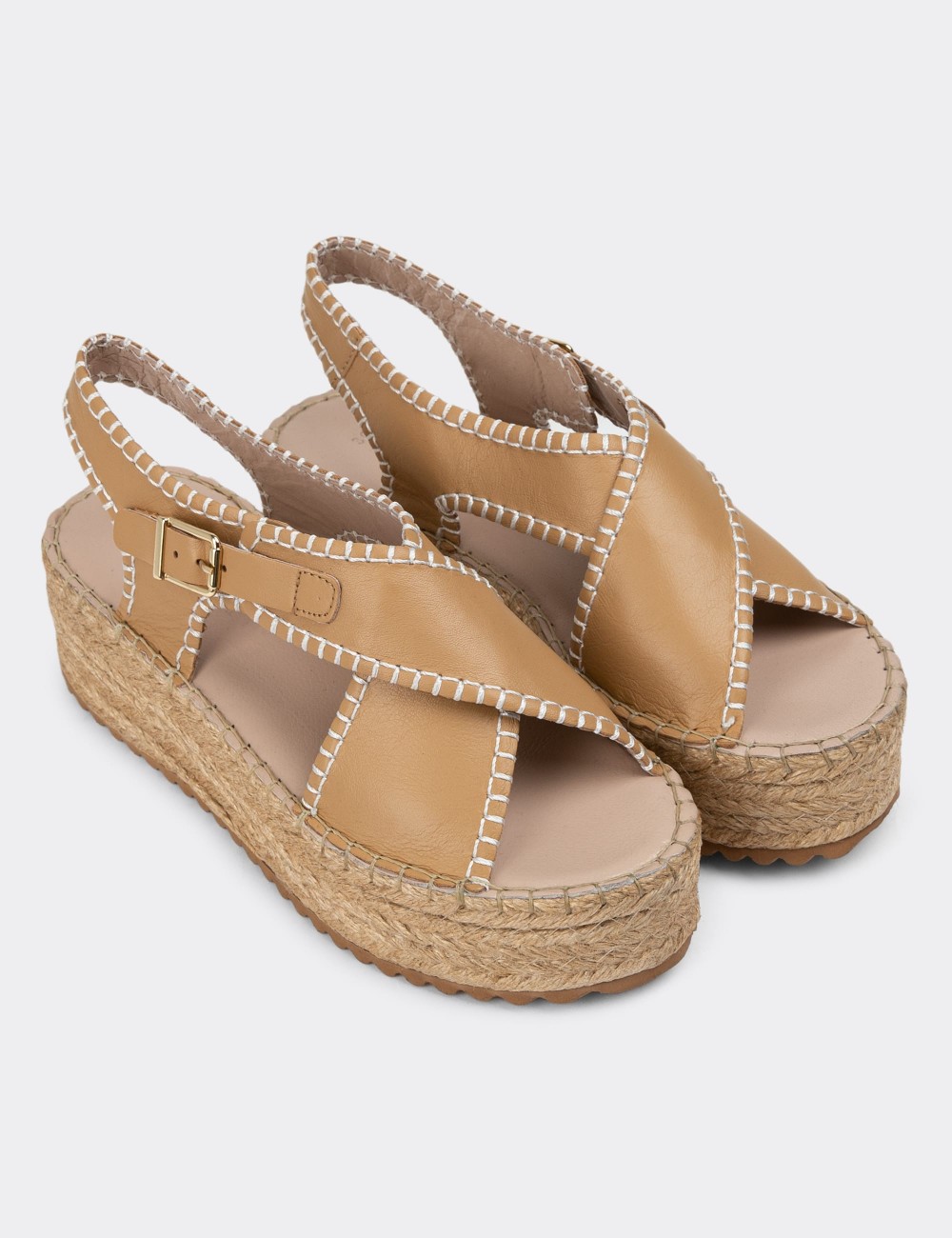 Camel Leather Sandals - R2501ZCMLC01