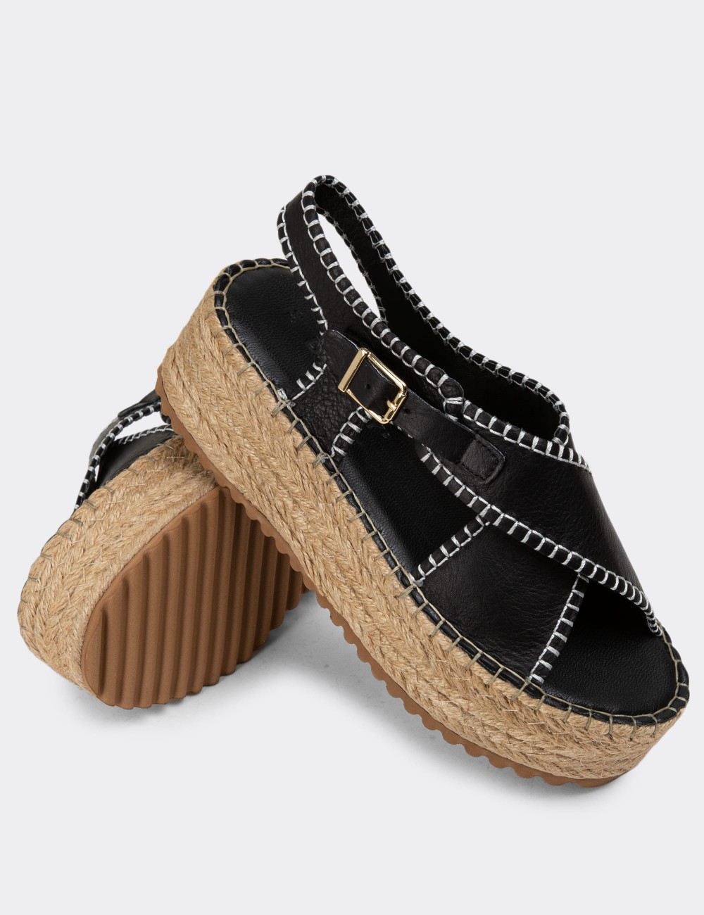 Black Leather Sandals - R2501ZSYHC01