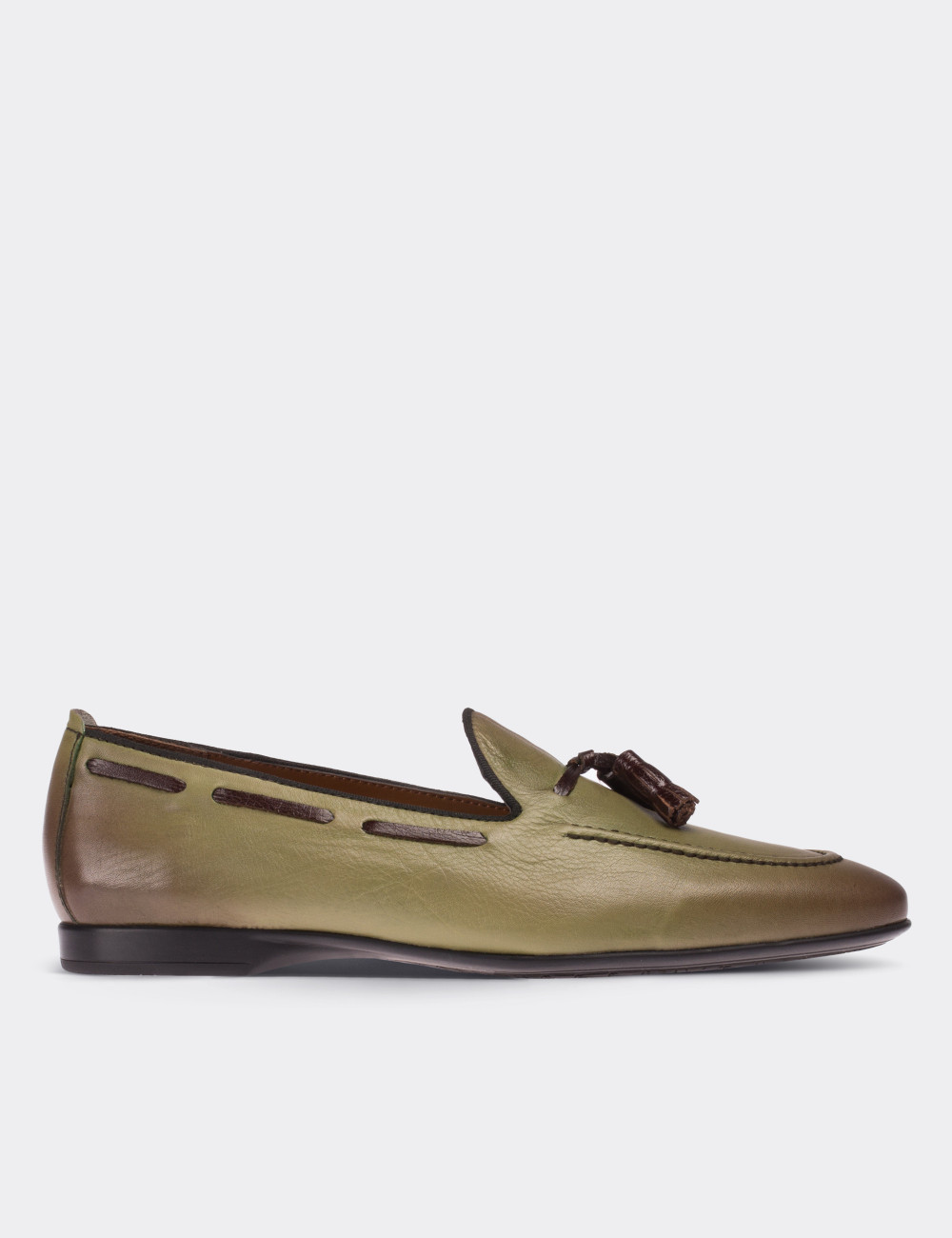 Green  Leather Loafers - 01642MYSLC01