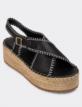 Black Leather Sandals - R2501ZSYHC01