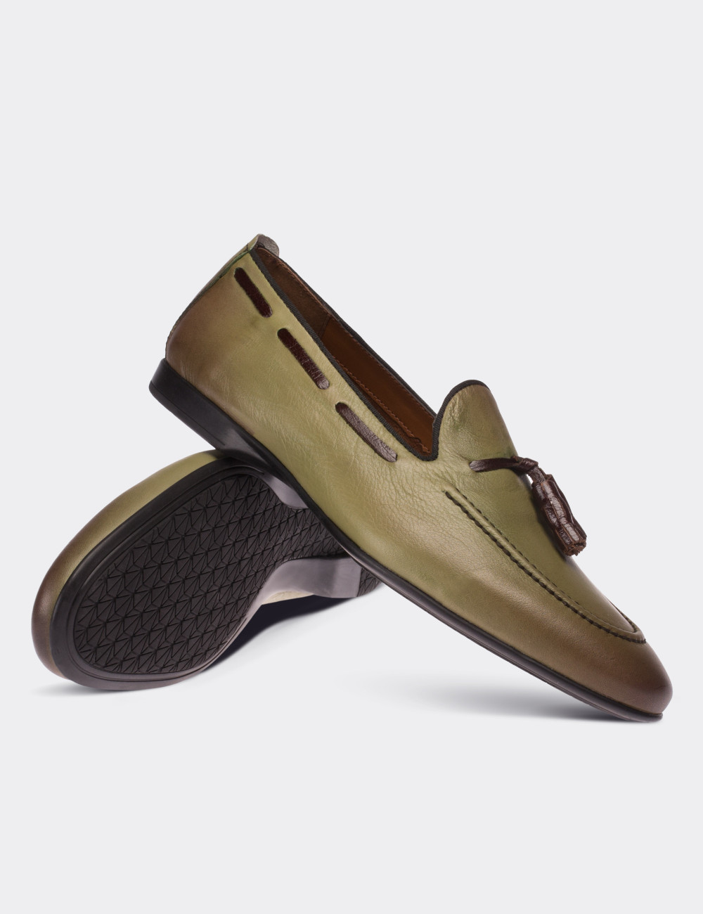 Green  Leather Loafers - 01642MYSLC01