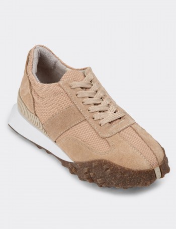 Beige Suede Leather Sneakers
