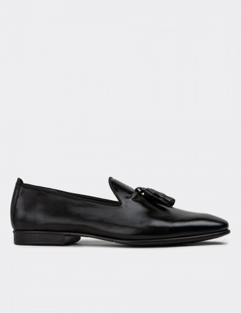 Black Leather Loafers - 01702MSYHC13