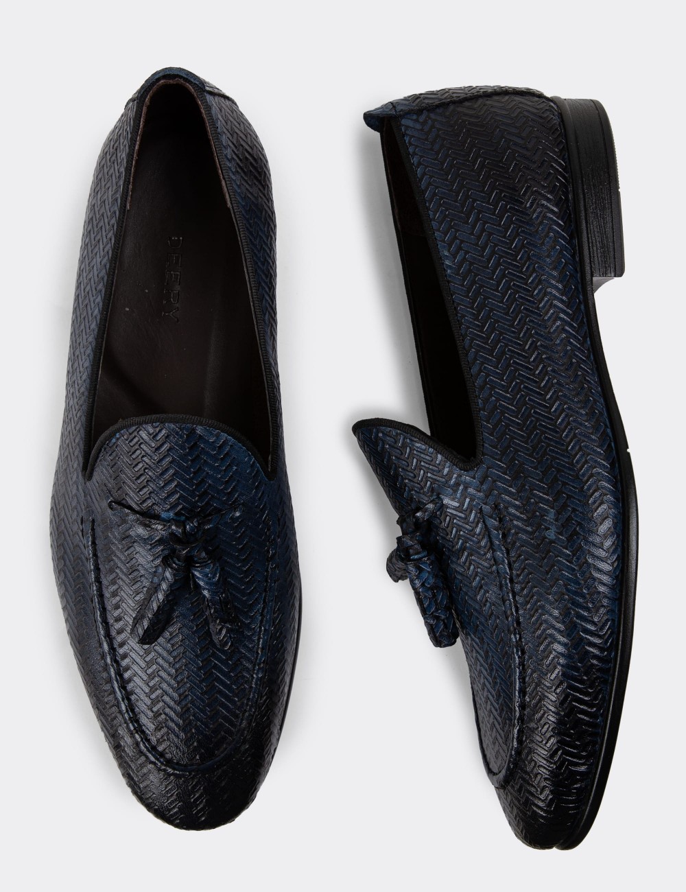 Navy Leather Loafers - 01701MLCVC08