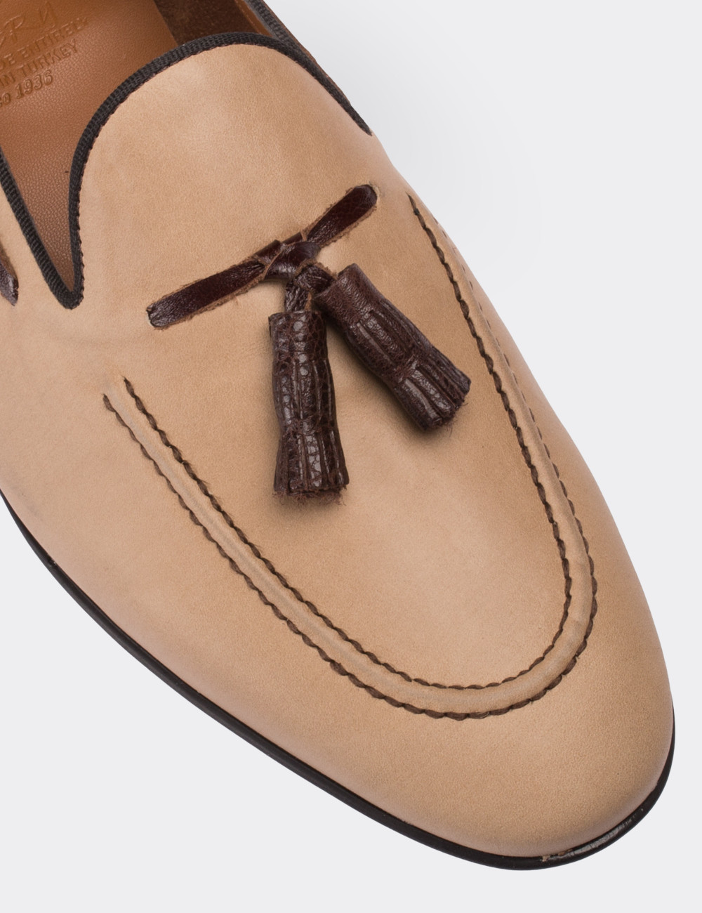 Beige  Leather Loafers - 01642MBEJC01