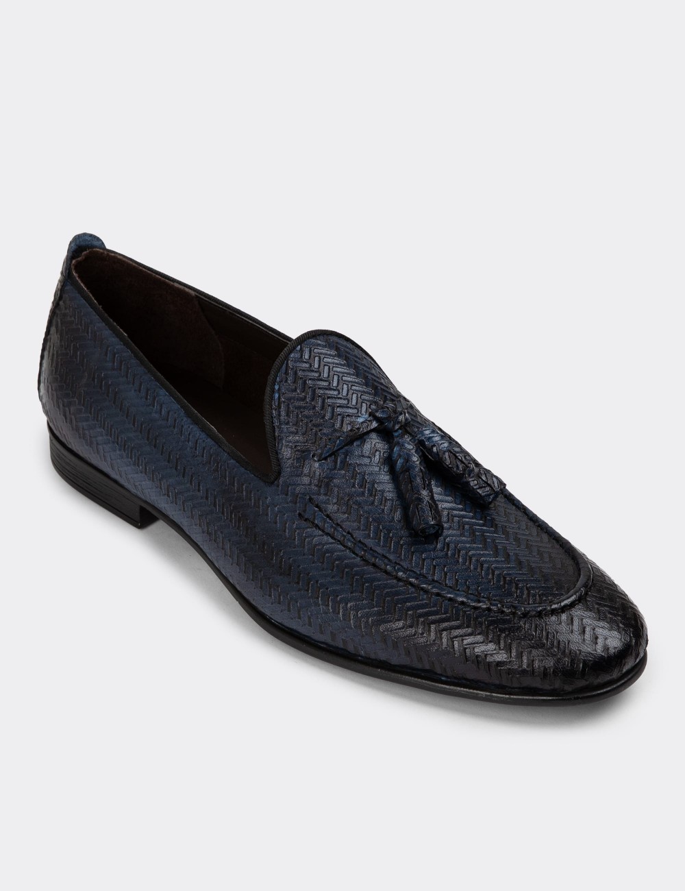 Navy Leather Loafers - 01701MLCVC08