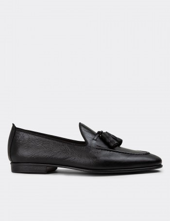Black Leather Loafers - 01701MSYHC08