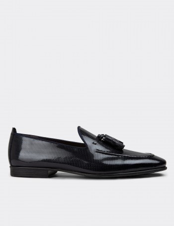 Navy Patent Leather Loafers - 01701MLCVC06
