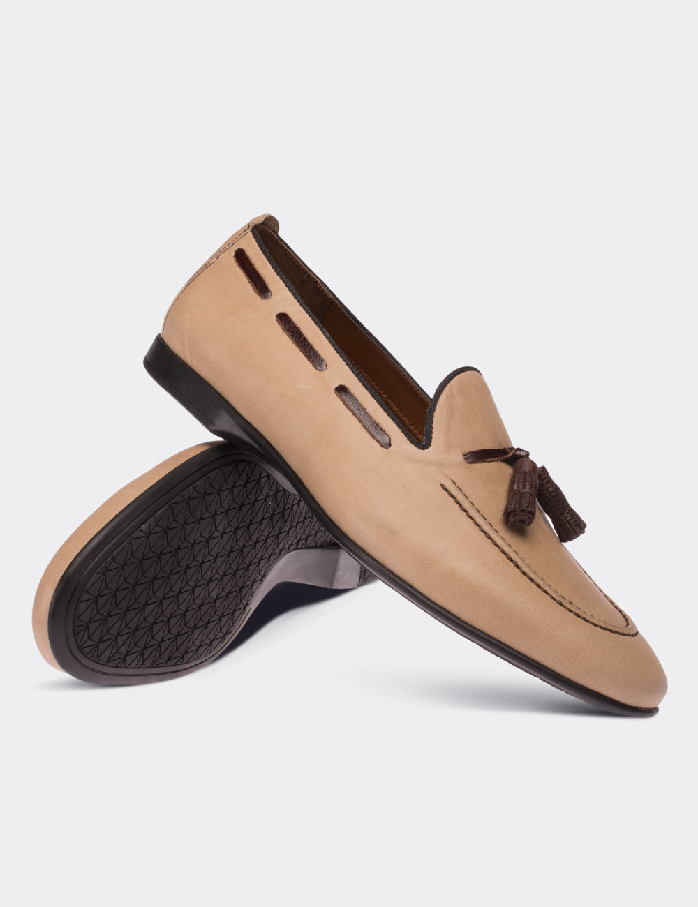 Beige  Leather Loafers - 01642MBEJC01