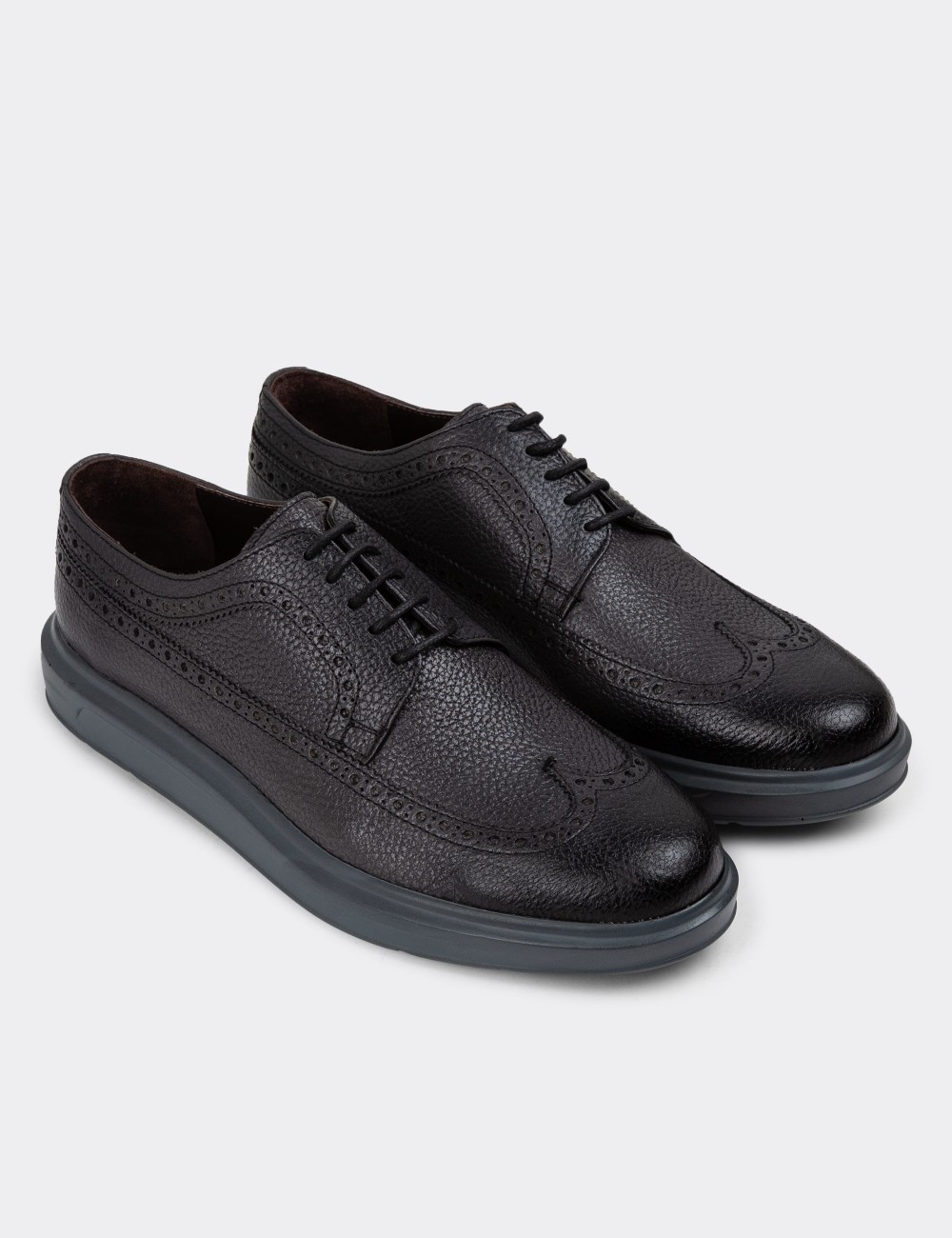 Gray Leather Lace-up Shoes - 01293MGRIP04