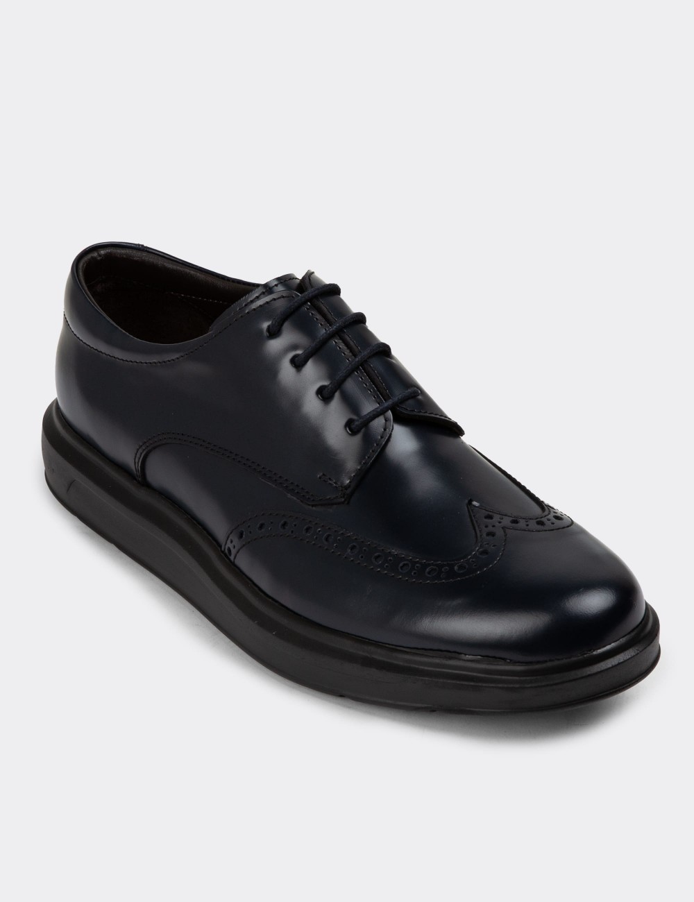 Navy Leather Lace-up Shoes - 01942MLCVP01