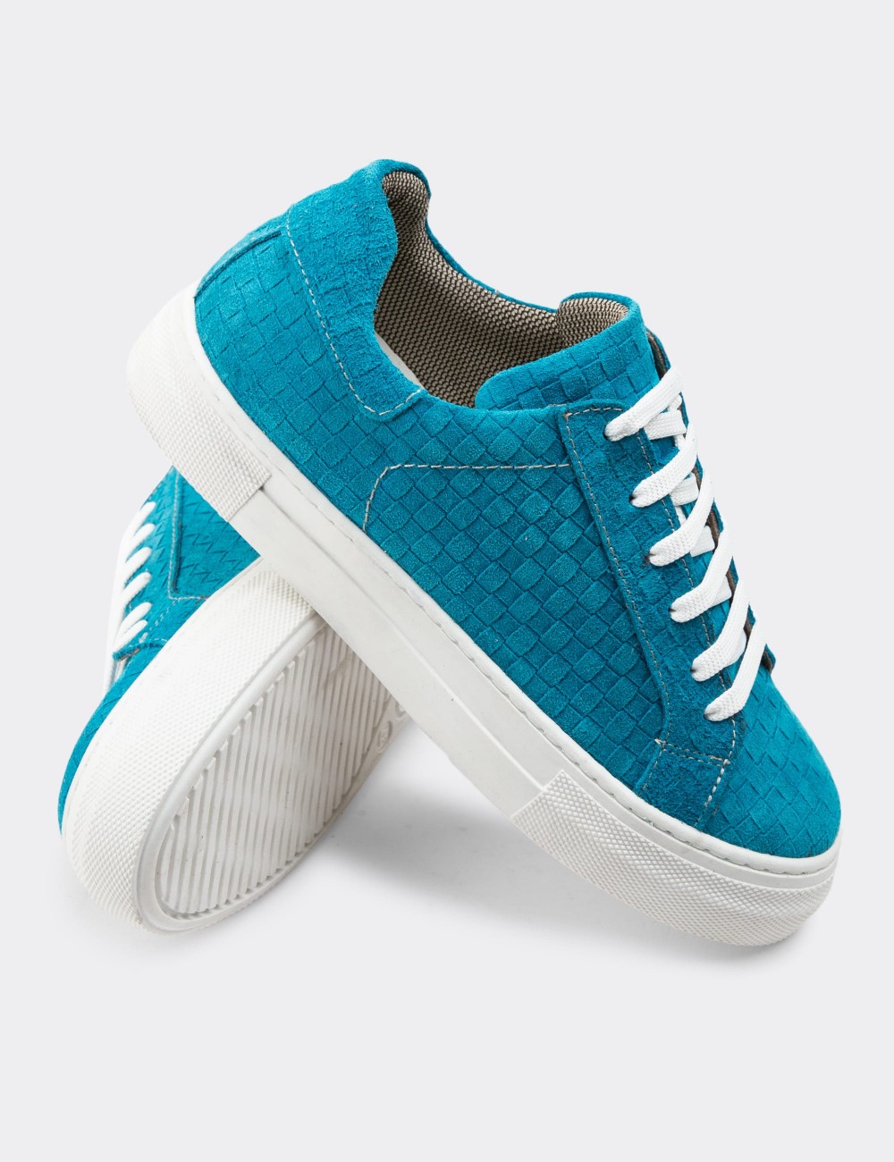 Turquoise Suede Leather Sneakers - Z1681ZTRKC03