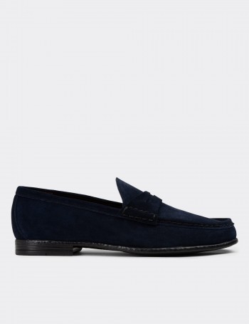 Navy Suede Leather Loafers - 01648MLCVC02
