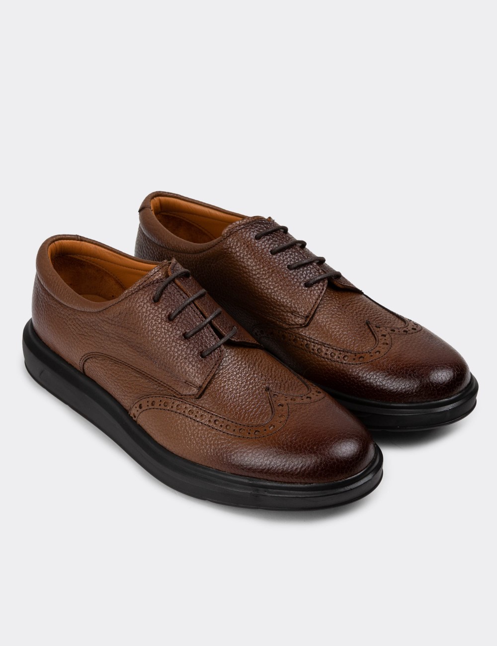 Tan Leather Lace-up Shoes - 01942MTBAP01