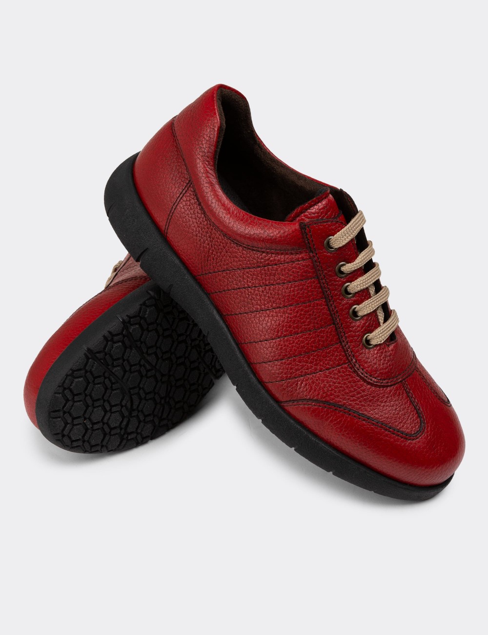 Red Leather Lace-up Shoes - 01950MKRMC01