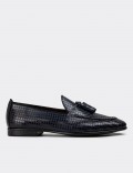 Navy Leather Loafers