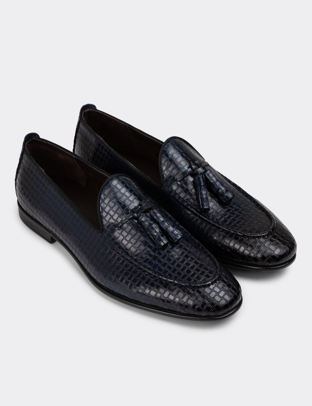 Navy Leather Loafers - 01701MLCVC07