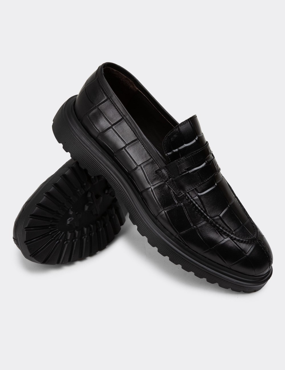 Black Leather Loafers Shoes - 01878MSYHE03