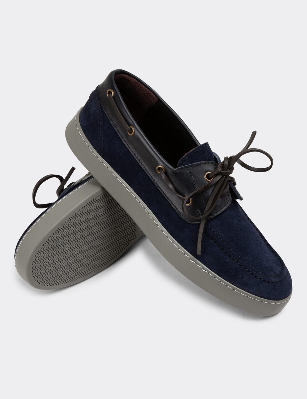 Navy Suede Leather Lace-up Shoes - 01952MLCVC01