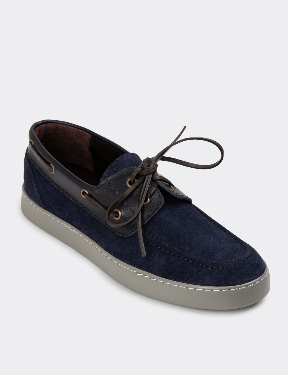 Navy Suede Leather Lace-up Shoes - 01952MLCVC01