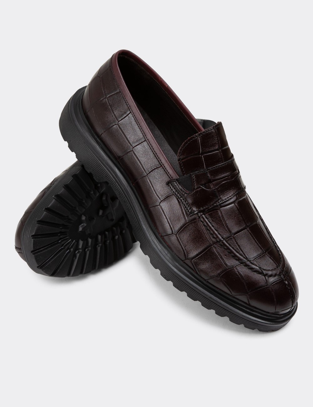 Burgundy Leather Loafers - 01878MBRDE02