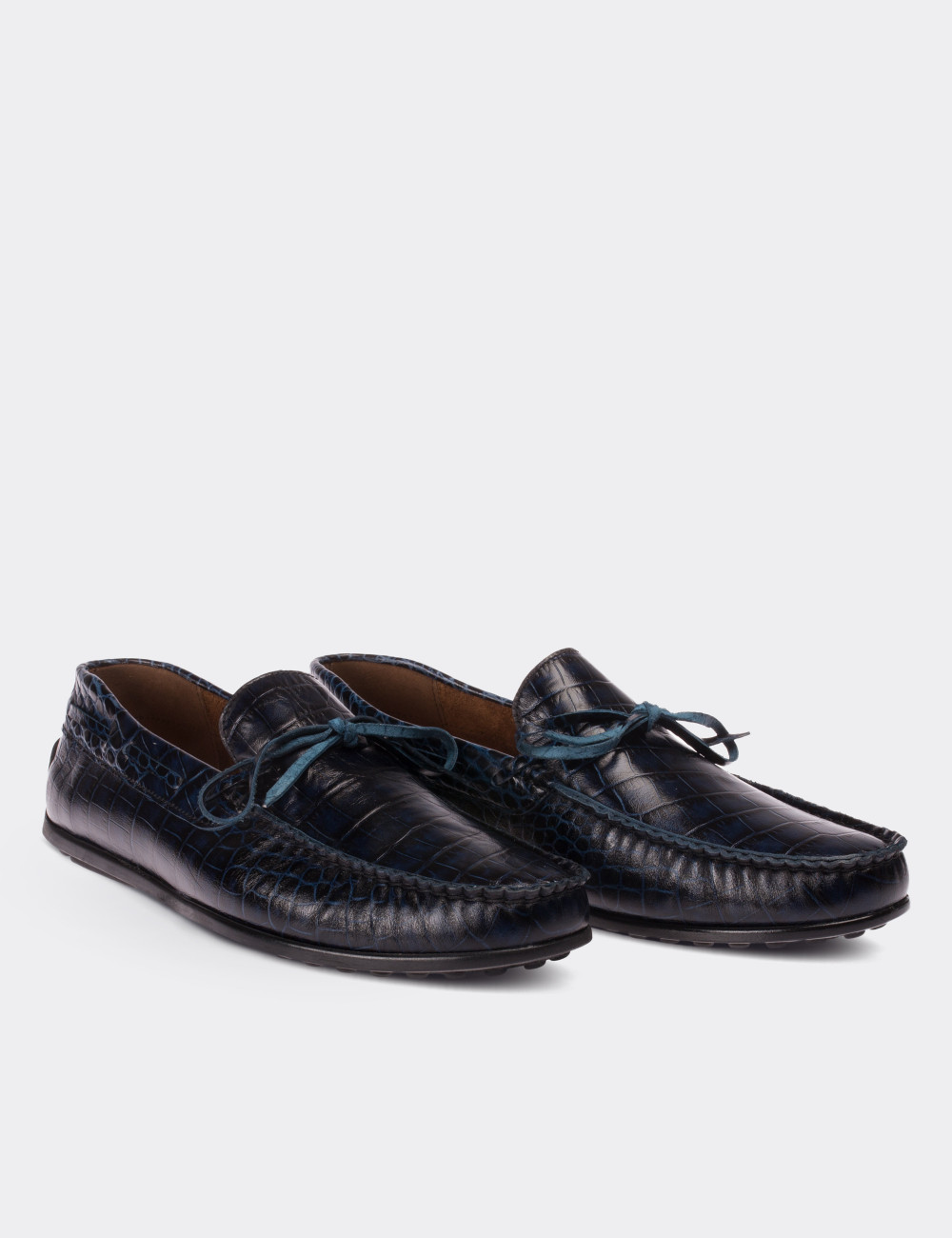 Navy  Leather Drivers - 01647MLCVC02