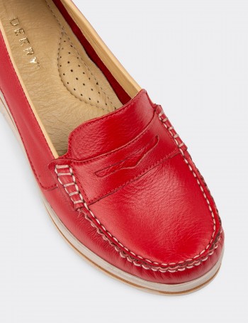 Red Leather Lace-up Shoes - D1000ZKRMC01