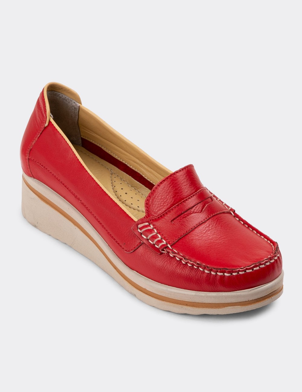 Red Leather Lace-up Shoes - D1000ZKRMC01