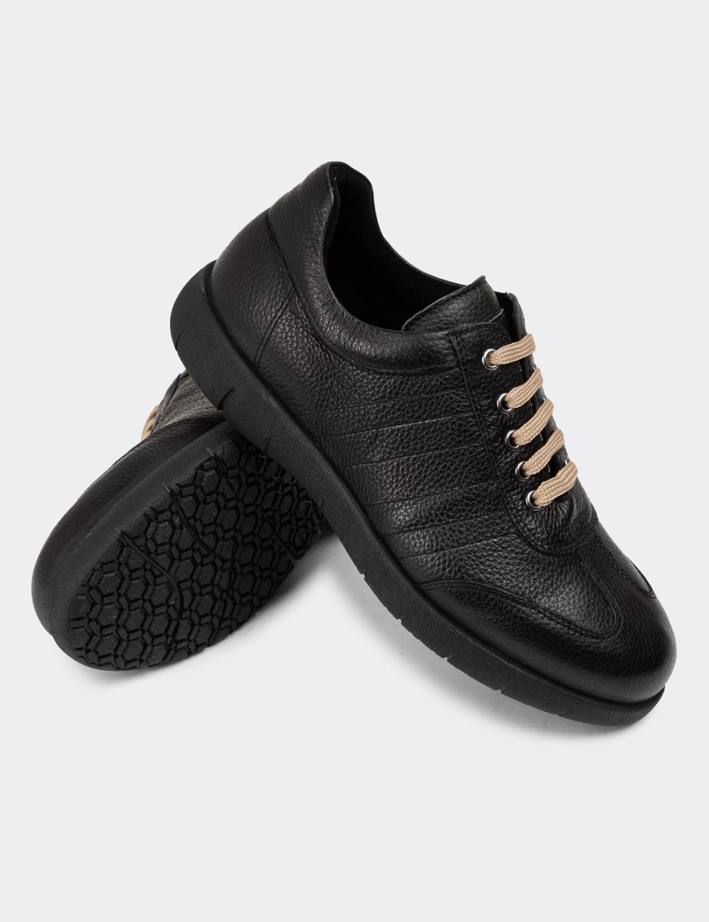 Black Leather Lace-up Shoes - 01950MSYHC01