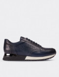 Blue Calfskin Leather Lace-up Shoes