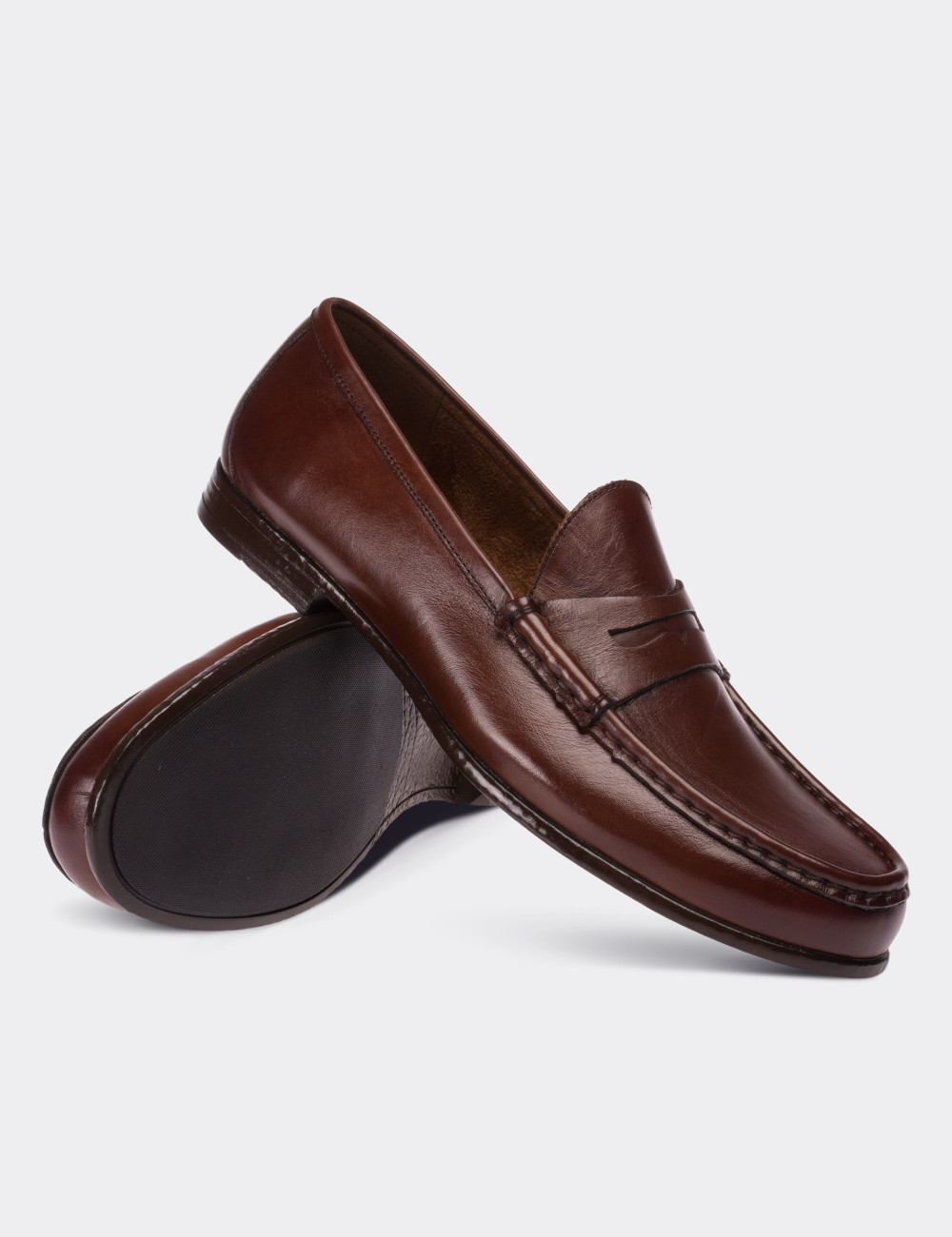 Brown  Leather Loafers - 01648MKHVC01