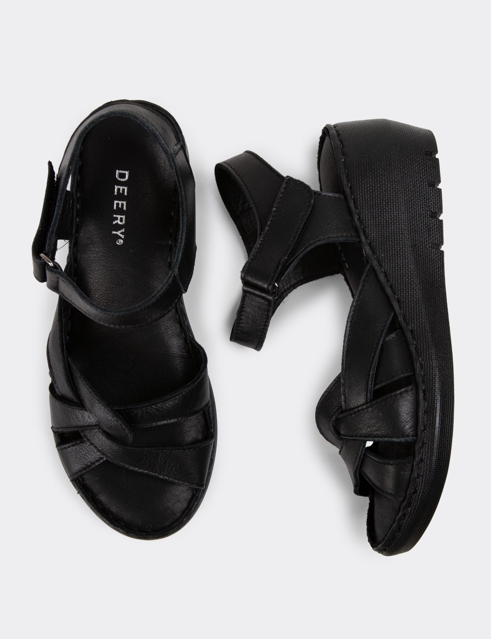 Black Leather Sandals - SE141ZSYHC01