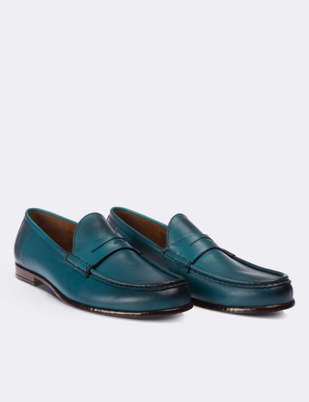 Blue  Leather Loafers - 01648MMVIC01